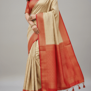 Ivory Grace Mulberry Silk Saree with Red Border