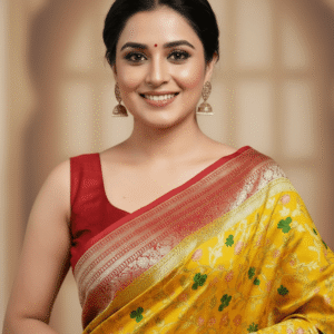 Pashmina Khaddi Saree – Yellow with Red Border
