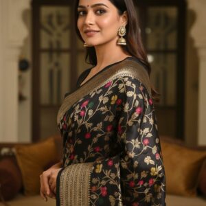 Midnight Bloom Dual Tone Pashmina Khaddi Saree