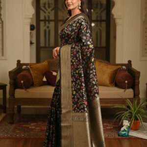 Midnight Bloom Dual Tone Pashmina Khaddi Saree